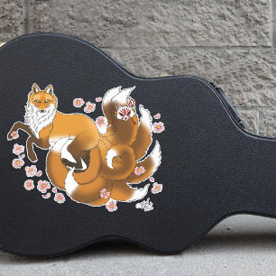 Whimsical Kitsune Fox Blue Cherry Blossoms Fantasy