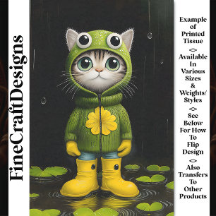 Whimsical Kitten In Cute Frog Coat BP5A Decoupage Tissue Paper