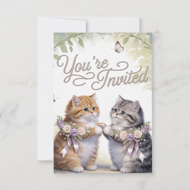 Whimsical Kitten Wedding Invitation  (Front)