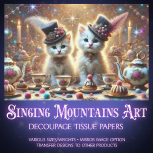 Whimsical Kittens Fantasy Tea Party Decoupage  Tissue Paper