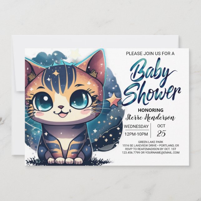 Whimsical Kitty Editable Baby Shower Invitation (Front)
