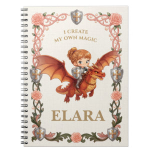 Whimsical Knight Girl Dragon Birthday Aesthetic Notebook