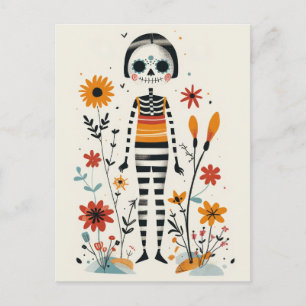 Whimsical La Catrina Floral Day of The Dead  Postcard