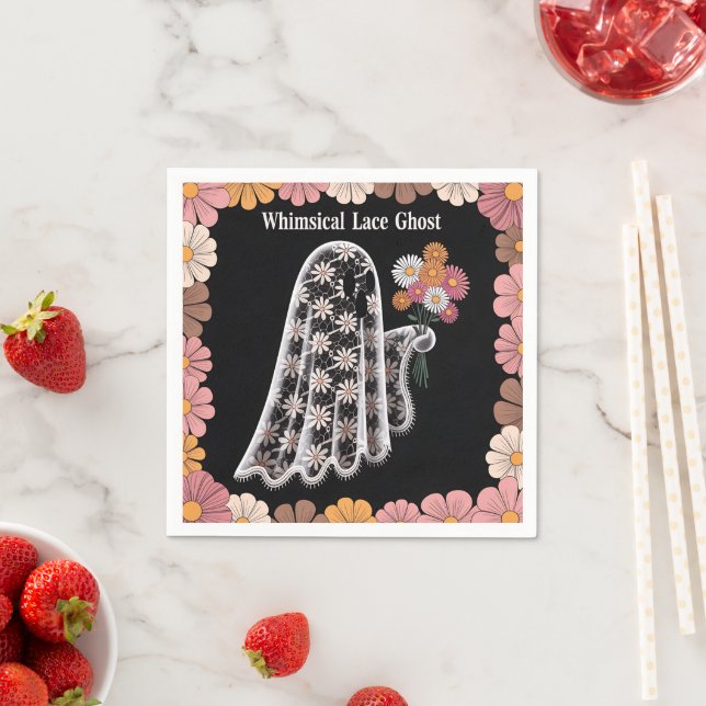 Whimsical Lace Ghost Illustration with Floral  Napkin (Insitu)