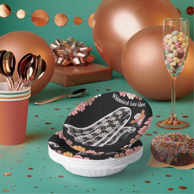 Whimsical Lace Ghost Illustration with Floral  Paper Plate (Multi)