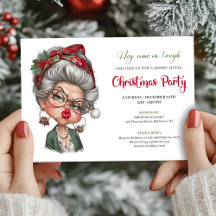 Whimsical lady humor Christmas holiday invitation