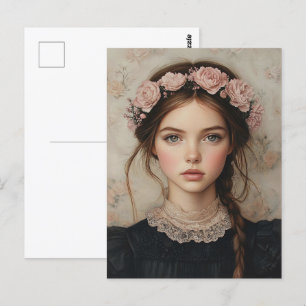 Whimsical Lady in a Flower Crown Portrait Postcard