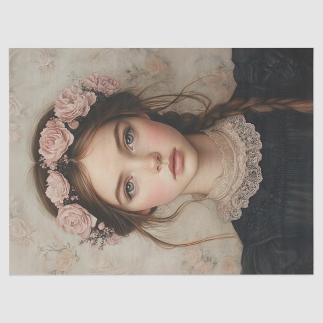 Whimsical Lady in a Flower Crown Portrait Tissue Paper (Front)