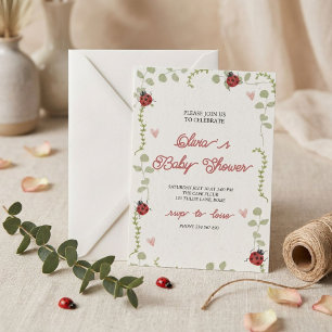Whimsical Ladybug and Garden Hearts Baby Shower Invitation