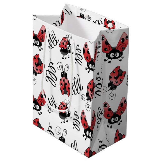Whimsical Ladybug And Swirls Medium Gift Bag (Front Angled)