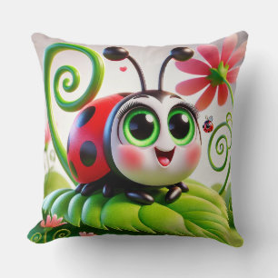 🐞 Whimsical Ladybug Character Art For Kids Room  Cushion
