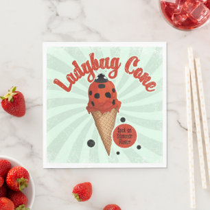 Whimsical Ladybug Retro Ice Cream Art Napkin