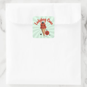 Whimsical Ladybug   Retro Ice Cream Art Square Sticker