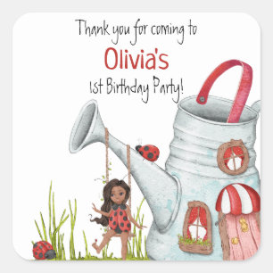 Whimsical LadyBug Swing Garden House 1st Birthday Square Sticker