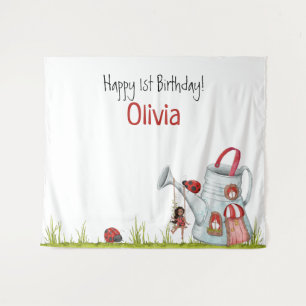 Whimsical LadyBug Swing Garden House 1st Birthday Tapestry