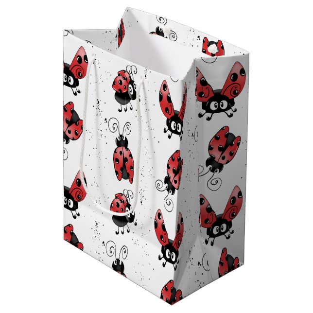 Whimsical Ladybug With Paint Splatters Medium Gift Bag (Front Angled)