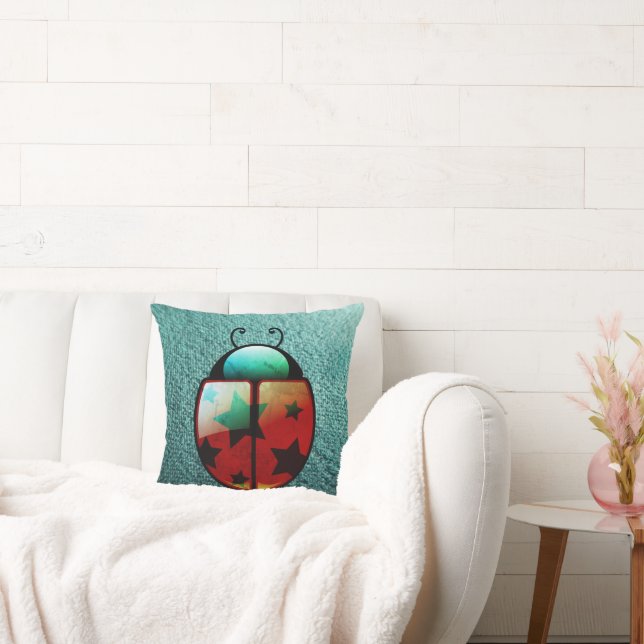 Whimsical Ladybug with Stars Cushion (Couch)