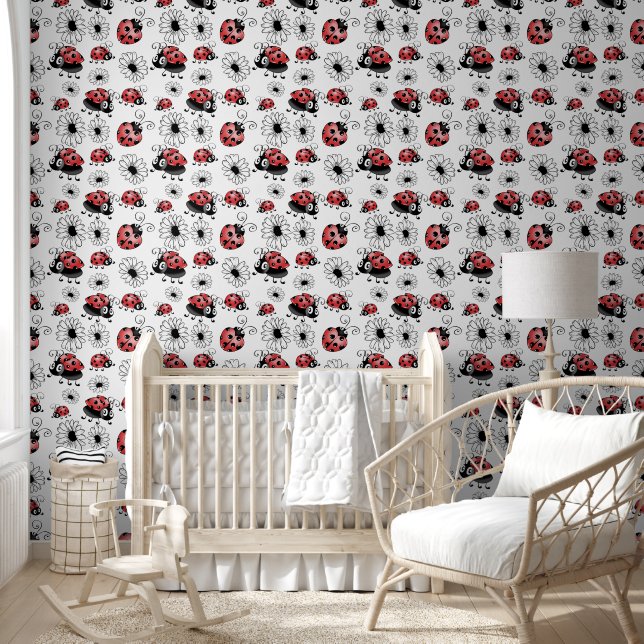 Whimsical Ladybugs And Flowers Small Wallpaper (Kids)