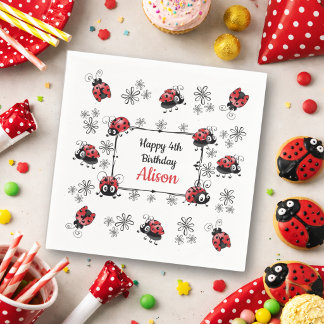 Whimsical Ladybugs Birthday Napkin
