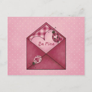 Whimsical Ladybugs Hearts on Envelope Valentine Holiday Postcard