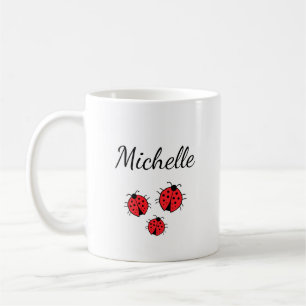 Whimsical Ladybugs Illustration Cute Personalised  Coffee Mug