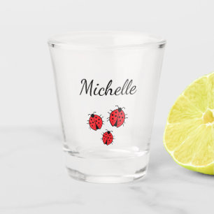 Whimsical Ladybugs Illustration Cute Personalised Shot Glass