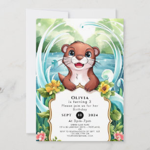 Whimsical Lake Otter Birthday Invitation