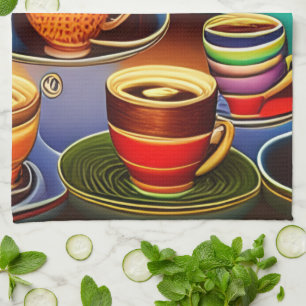 Whimsical Land of Coffee Cups  Tea Towel