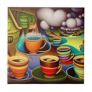 Whimsical Land of Coffee Cups  Tile