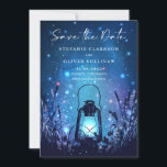 Whimsical Lantern and Fireflies Blue Save The Date<br><div class="desc">Announce your wedding date with this customisable save the date card. It features a whimsical scene of a vintage lantern and fireflies. This whimsical save the date announcement is perfect for any wedding theme or season.</div>