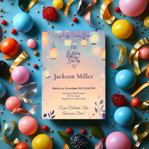 Whimsical Lantern Birthday with Adorable Hedgehog Invitation