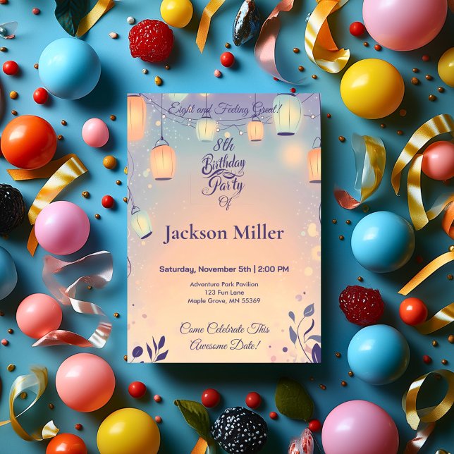 Whimsical Lantern Birthday with Adorable Hedgehog Invitation (Creator Uploaded)