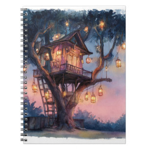 Whimsical Lantern Treehouse Twilight Art Notebook