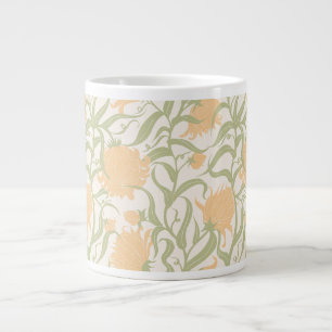 Whimsical large flowers brown vintage coffee mug
