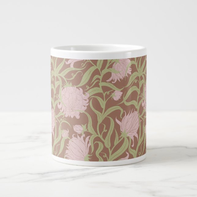 Whimsical large flowers brown vintage coffee mug (Front)