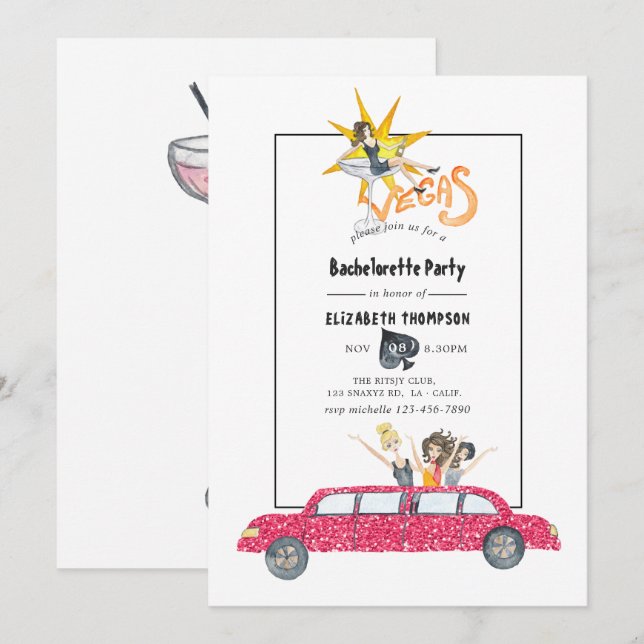 Whimsical Las Vegas Bachelorette Party Invitation (Front/Back)