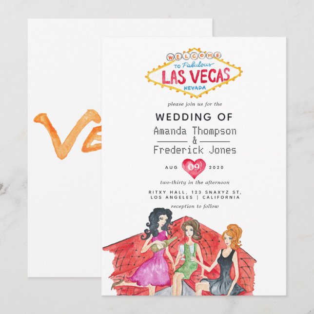 Whimsical Las Vegas Wedding Invitation (Front/Back)