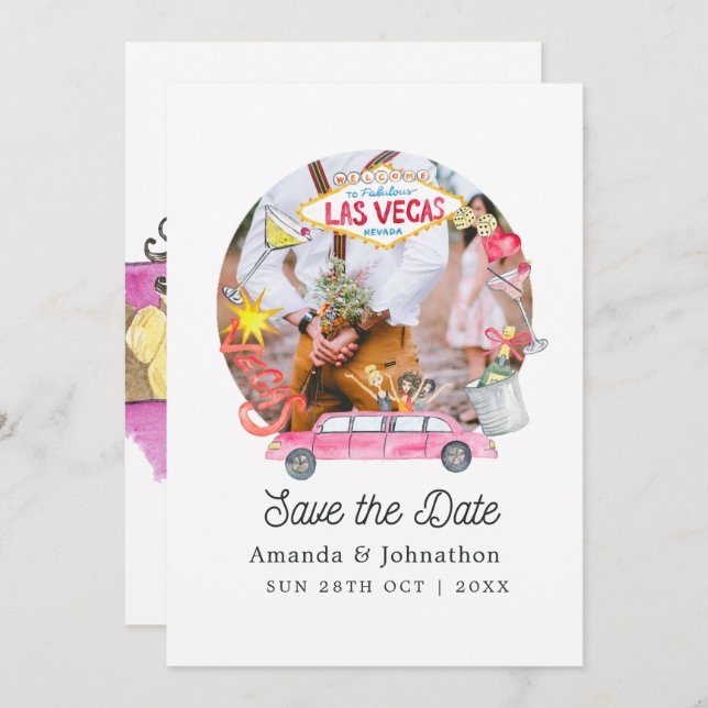 Whimsical Las Vegas Wedding Photo Save The Date (Front/Back)