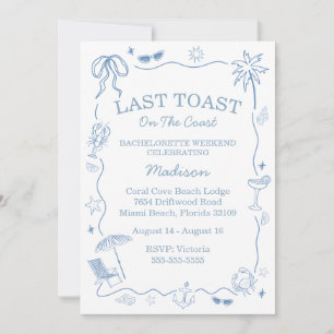 Whimsical Last Toast On The Coast Blue Invitation