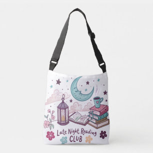 Whimsical Late Night Reading Club Moon Book Coffee Crossbody Bag