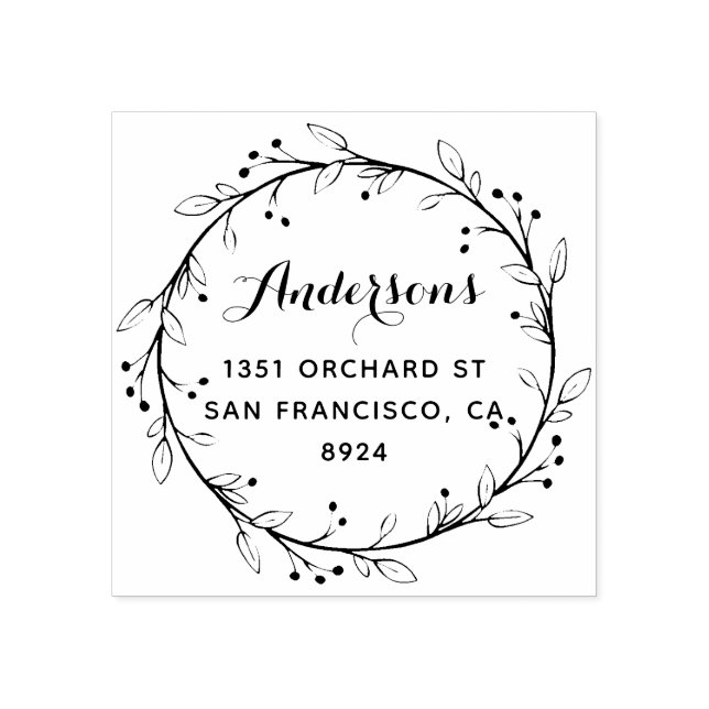 Whimsical Laurel Wreath Custom Return Address Rubber Stamp (Imprint)