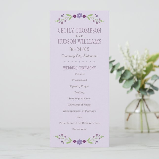 Whimsical Lavender Folk Floral Wedding Programme (Standing Front)