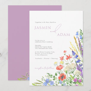 Whimsical Lavender Poppy Wildflower Monogram Invitation