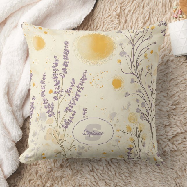 Whimsical Lavender & Yellow Floral Pattern Cushion (Blanket)