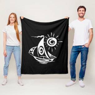 Whimsical Lazy Sailboat Black Fleece Blanket