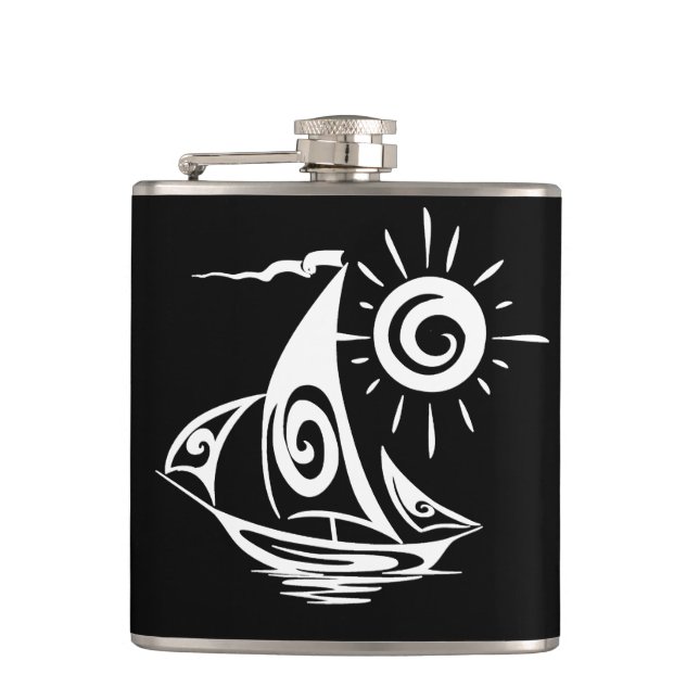 Whimsical Lazy Sailboat Hip Flask (Front)