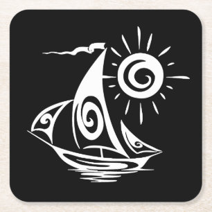 Whimsical Lazy Sailboat Square Paper Coaster