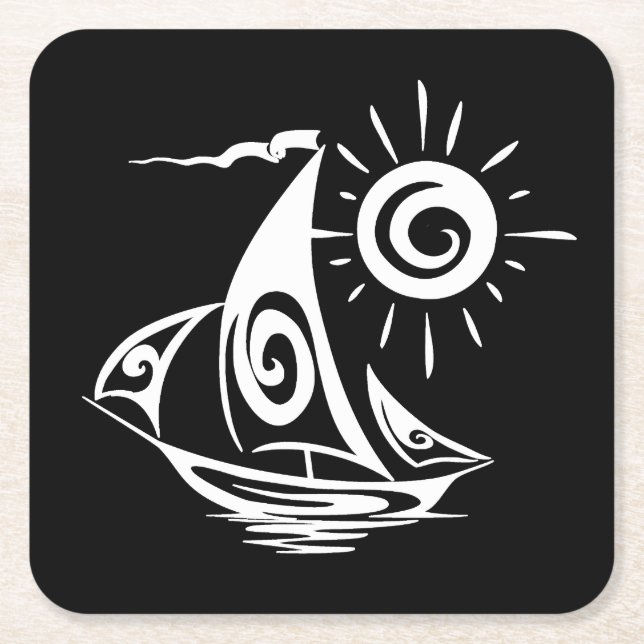Whimsical Lazy Sailboat Square Paper Coaster (Front)