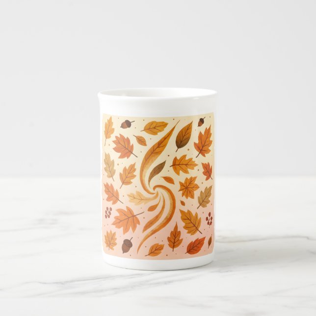 Whimsical Leaf Dance Bone China Mug (Front)