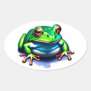 Whimsical Leap - Green Frog Oval Sticker